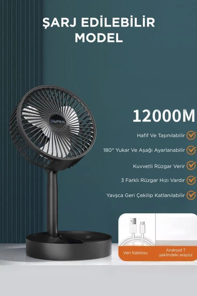 Torima F-06 Siyah Mini Fan Vantilatör Masa Fan - Resim 2