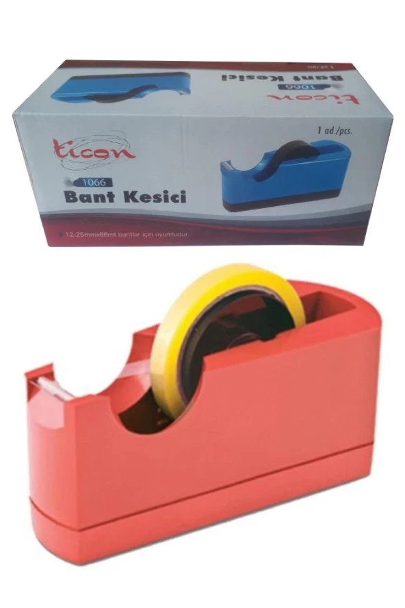 Büyük Bant Kesme Makinesi Kırmızı ve 3 Adet 12x66 Metre Bant Masa Üstü Bant Makinesi Bant Kesici - 5