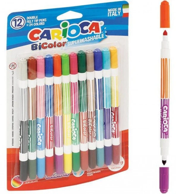 Carioca Bicolor Süper Yıkanabilir Çift Uçlu Keçeli Boya Kalemi 12'Li 24 Renk