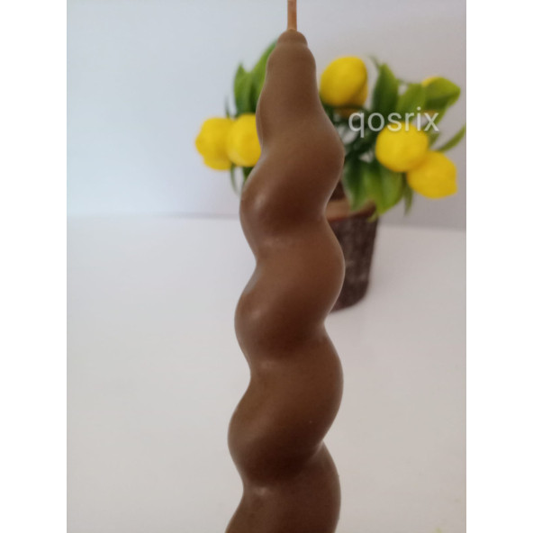 qosrix Kahverengi İtalyan Burgulu Şamdan Mumu Doğal Kokulu Uzun Çubuk Konik Burgu Spiral Mum Dekoratif 1 Adet - 3