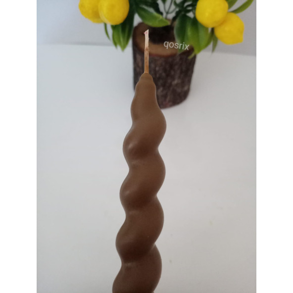 qosrix Kahverengi İtalyan Burgulu Şamdan Mumu Doğal Kokulu Uzun Çubuk Konik Burgu Spiral Mum Dekoratif 1 Adet - 4