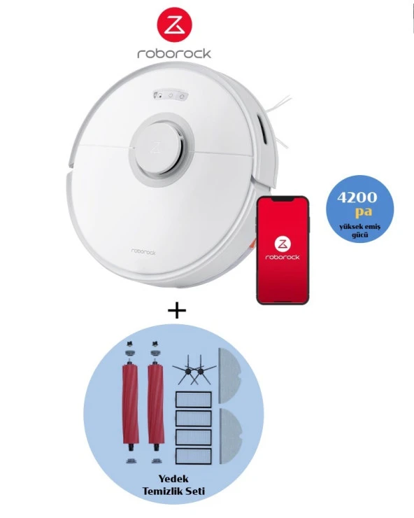 Roborock 4200 Pa çekim gücü , 300 m2 temizlenebilir alan Robot Süpürge Beyaz