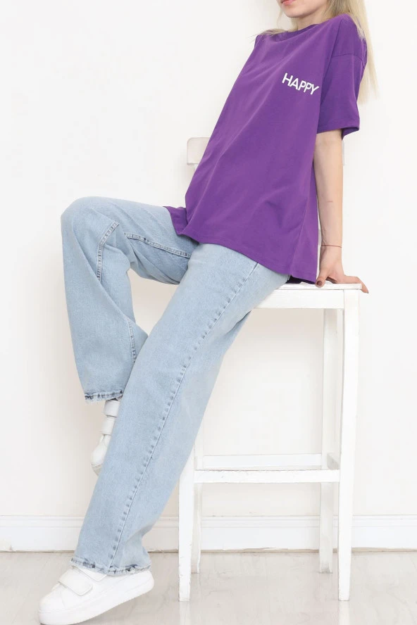 Baskılı Oversize Tişört Mor - 16500.1567. - 2