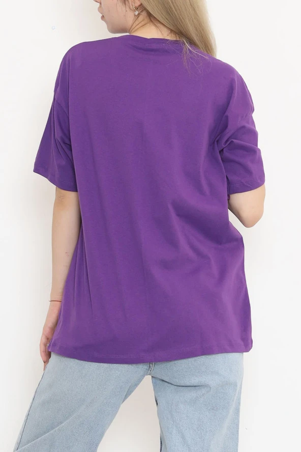 Baskılı Oversize Tişört Mor - 16500.1567. - 8