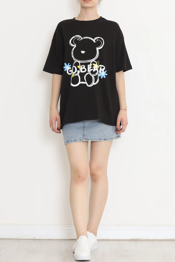 Baskılı Oversize Tişört Siyah - 16496.1567. - 2