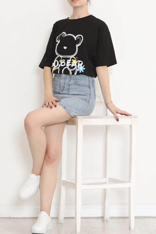 Baskılı Oversize Tişört Siyah - 16496.1567. - 7