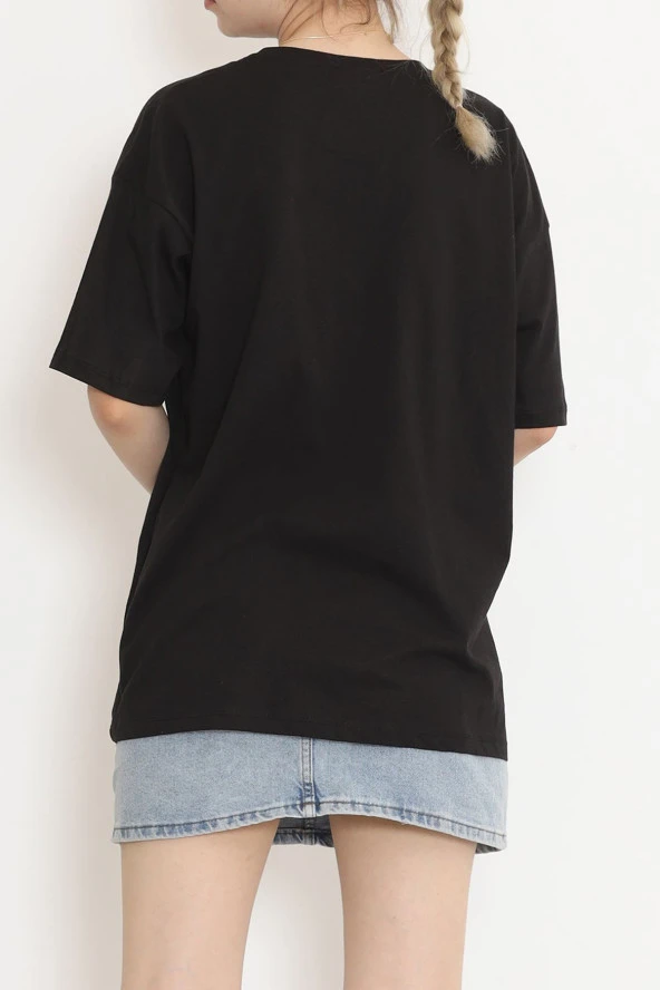 Baskılı Oversize Tişört Siyah - 16496.1567. - 9