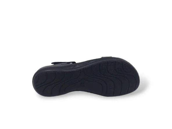 Zerhan 413 Kadın Siyah Hakiki Deri Cırtlı Sandalet Ayakkabı - 5