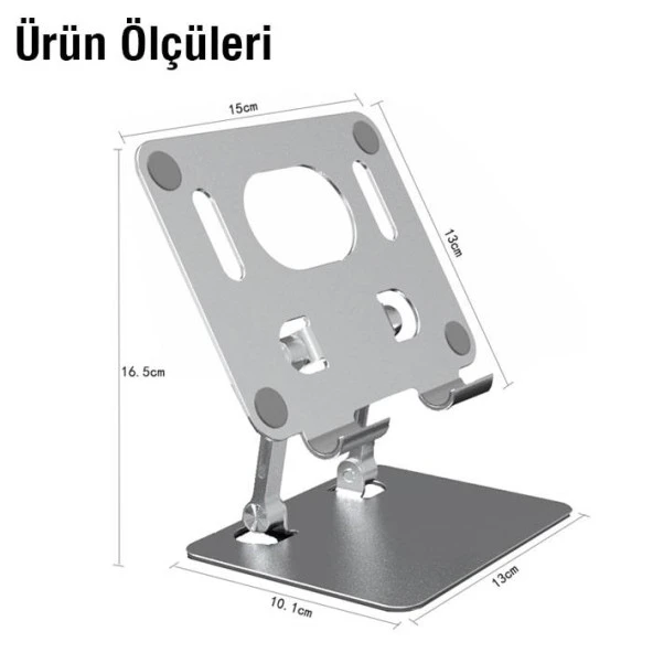 Zhltools Katlanabilir Alüminyum Tablet ve Telefon Tutucu Standı Gri - 7