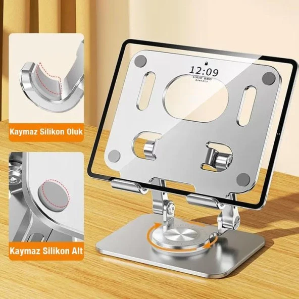 Zhltools Katlanabilir Alüminyum Tablet ve Telefon Tutucu Standı Gümüş - 4