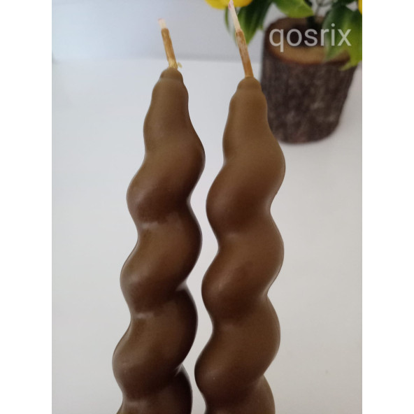qosrix 2'li Kahverengi İtalyan Burgulu Şamdan Mumu Doğal Kokulu Uzun Çubuk Konik Burgu Spiral Mum Dekoratif