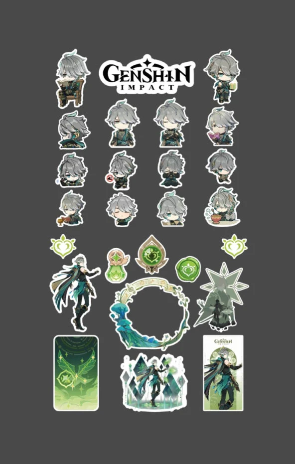 Genshin - Alhaitham 2'li Sticker Seti Parlak Kağıt - 4