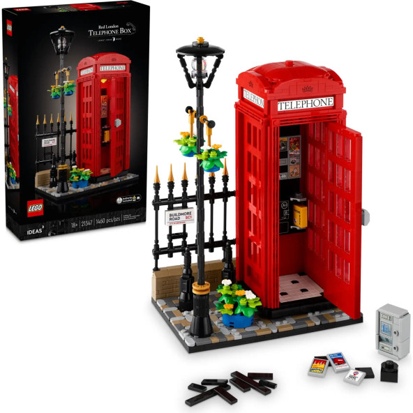 LEGO Ideas Kırmızı Londra Telefon Kulübesi 21347 Yetişkinler için Yapım Seti (1460 Parça)