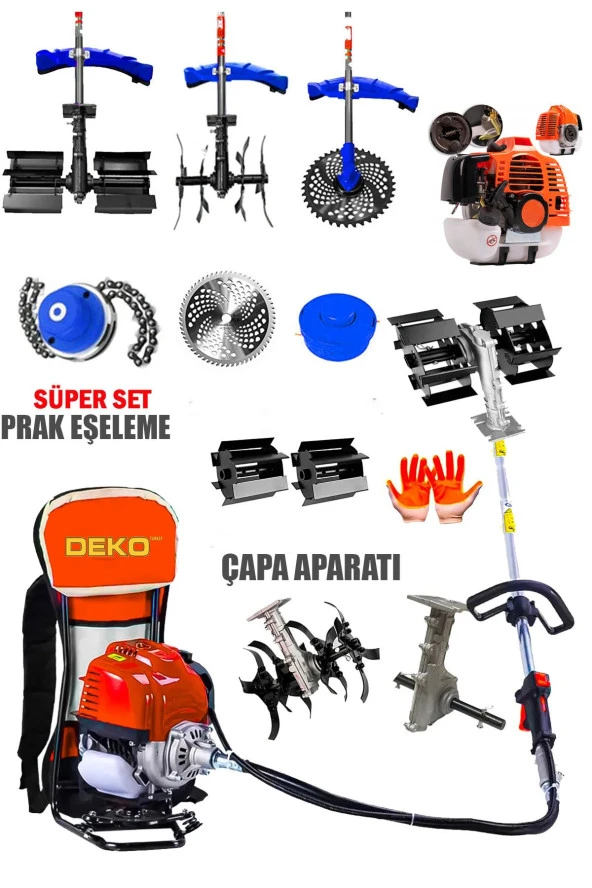 Ultra Dynamix Seri Benzinli Sırt Tipi Tırpan 20HPX Motor Çim Çayır Biçme + Toprak Eşeleme Çapa Set