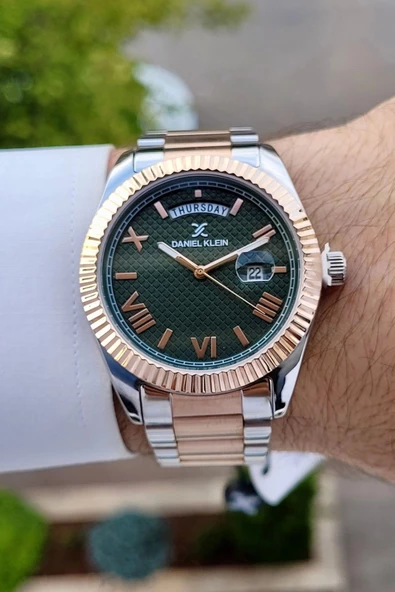 Daniel Klein DKISTE1211 Kadranı Yeşil Rose Gümüş Renk Takvimli Hediye Paketli Erkek Kol Saati - 2