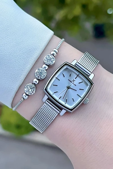 Daniel Klein DKISTE1218 Gümüş Renk Hediye Paketli Kadın Kadın Kol Saati ve Bileklik - Resim 2
