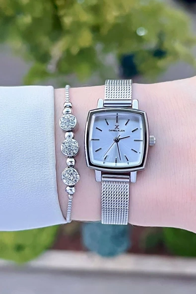 Daniel Klein DKISTE1218 Gümüş Renk Hediye Paketli Kadın Kadın Kol Saati ve Bileklik - Resim 3