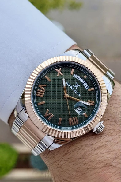 Daniel Klein DKISTE1211 Kadranı Yeşil Rose Gümüş Renk Takvimli Hediye Paketli Erkek Kol Saati - 3