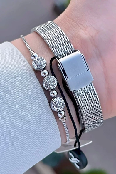 Daniel Klein DKISTE1218 Gümüş Renk Hediye Paketli Kadın Kadın Kol Saati ve Bileklik - Resim 5