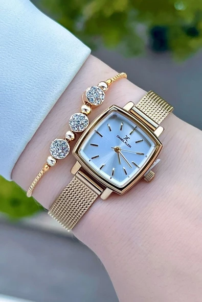 Daniel Klein DKISTE1220 Kadranı Gümüş Kordonu Gold Renk Hediye Paketli Kadın Kol Saati ve Bileklik - Resim 2