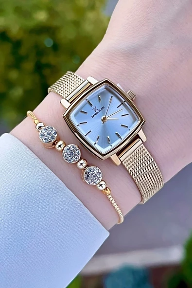 Daniel Klein DKISTE1220 Kadranı Gümüş Kordonu Gold Renk Hediye Paketli Kadın Kol Saati ve Bileklik - Resim 4