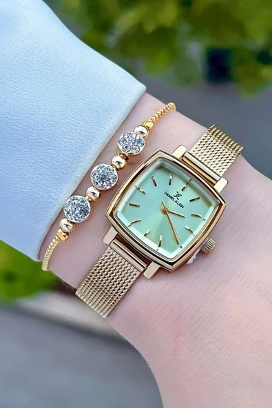 Daniel Klein DKISTE1222 Kadranı Sarı Kordonu Gold Renk Hediye Paketli Kadın Kol Saati ve Bileklik - 2