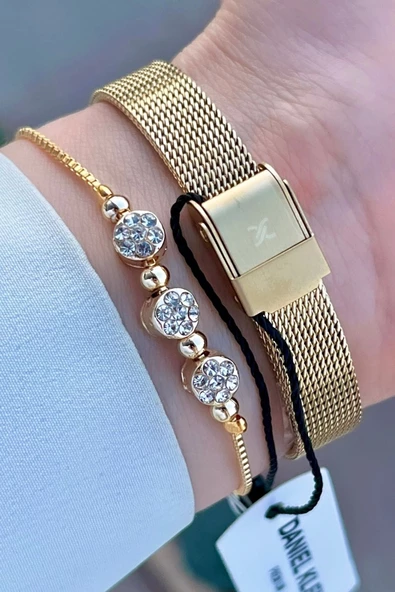 Daniel Klein DKISTE1220 Kadranı Gümüş Kordonu Gold Renk Hediye Paketli Kadın Kol Saati ve Bileklik - Resim 5