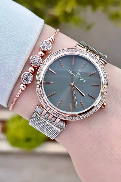 Daniel Klein DKISTE1223 Kasası Rose Kordonu Gümüş Renk Hediye Paketli Kadın Kol Saati ve Bileklik - 3
