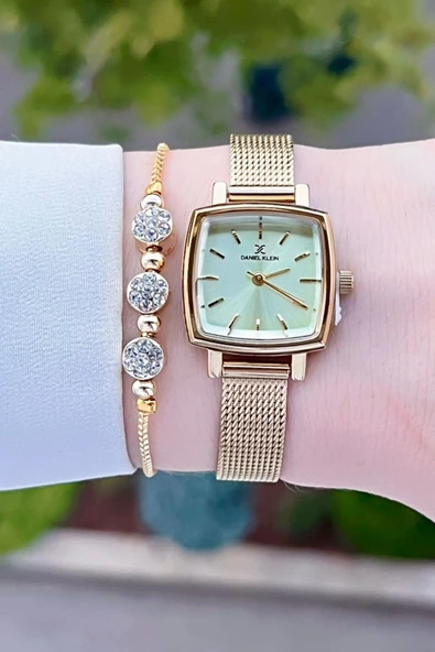 Daniel Klein DKISTE1222 Kadranı Sarı Kordonu Gold Renk Hediye Paketli Kadın Kol Saati ve Bileklik - 3