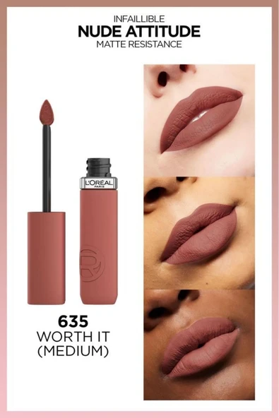 L'oreal Paris Infaillible Matte Resistance Likit Mat Ruj - 635 Worth It (Medium) - 2