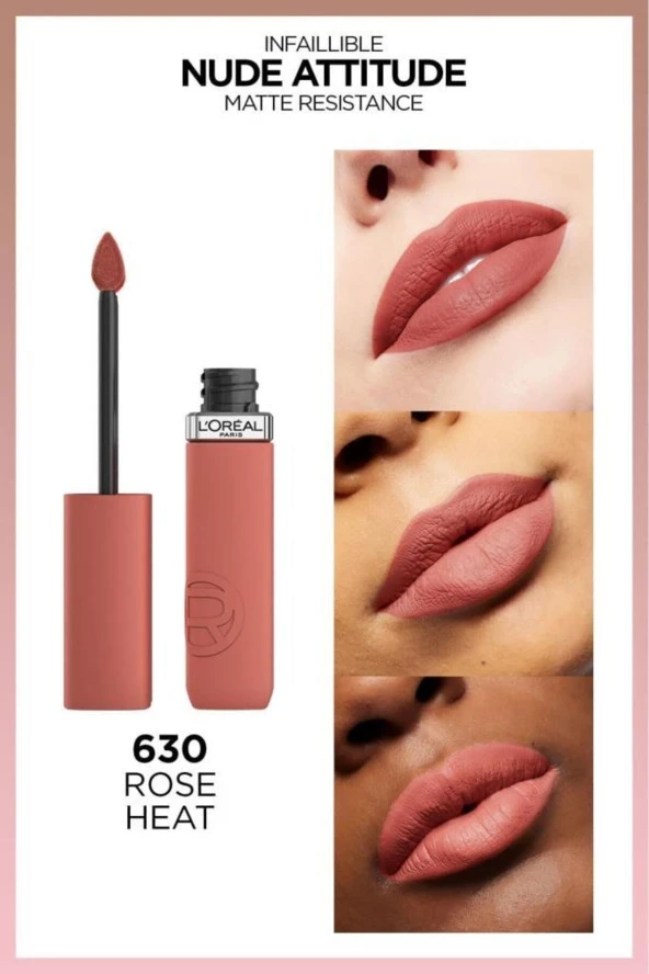 L'oreal Paris Infaillible Matte Resistance Likit Mat Ruj - 630 Rose Heat - 2