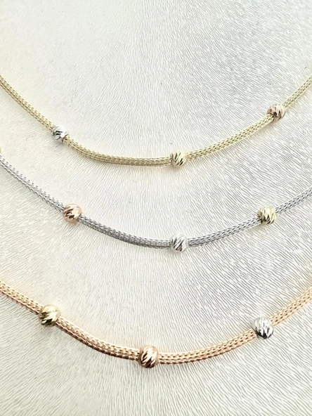 İtalyan Üç Sıra Dorika Toplu Altın Kolye - Resim 2