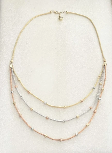 İtalyan Üç Sıra Dorika Toplu Altın Kolye - Resim 1