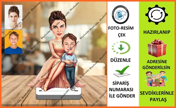 Anne Erkek Çoçuk Karikatür Biblo,Sevgiliye Hediye,Doğum Günü Hed ürün görseli