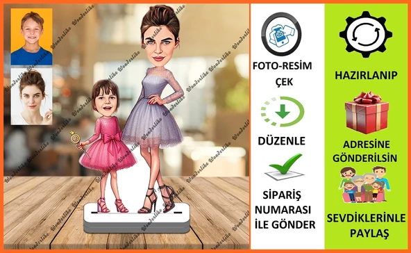 Anne Kız Karikatür Biblo,Sevgiliye Hediye,Doğum Günü Hediyesi ürün görseli