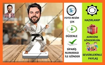 Kareteci Siyah Kuşak Karikatür Biblo,Sevgiliye Hediye,Doğum Günü ürün görseli