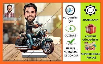 Motorsikletli Adam Karikatür Biblo,Sevgiliye Hediye,Doğum Günü H ürün görseli