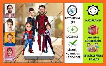 Örümcek Adam Ve Ailesi Karikatür Biblo,Sevgiliye Hediye,Doğum Gü ürün görseli