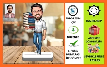 Kitap Kurdu Karikatür Biblo,Sevgiliye Hediye,Doğum Günü Hediyesi