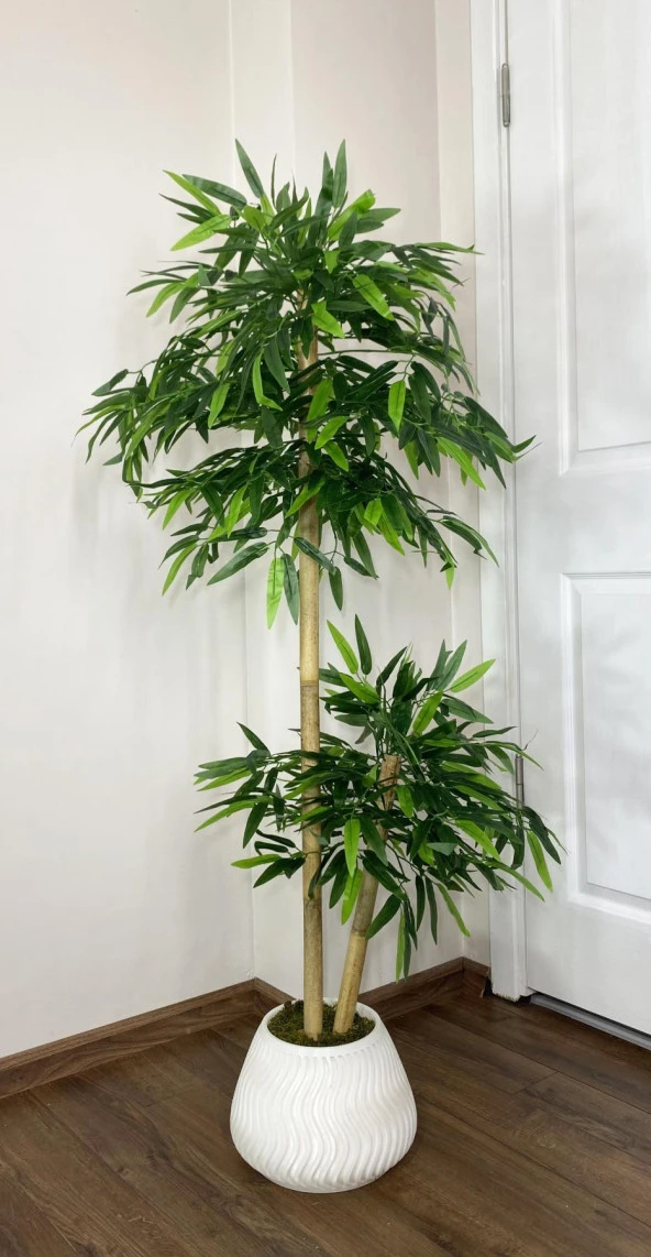 BİÇİÇEK YAPAY BAMBU AĞACI 140CM BÜYÜK SAKSI YOĞUN YAPRAKLI - 2