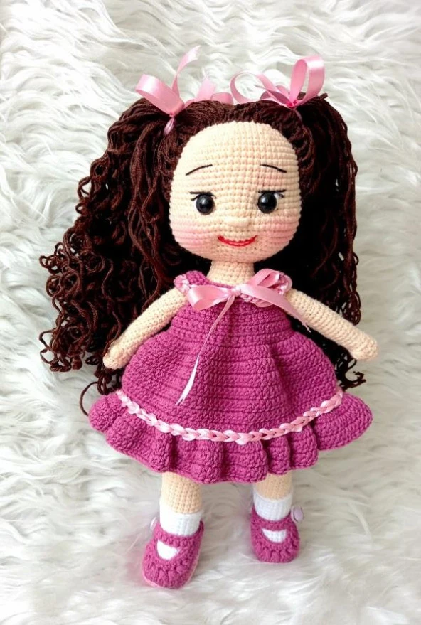 Fuşya Pamuk Şekerim Bebek Amigurumi Organik Oyuncak