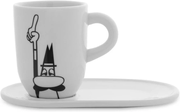 - Kupa ve Tabağı - Mug - 320mL - Bialetti İkonik Bıyıklı Adam Desenli - Porselen