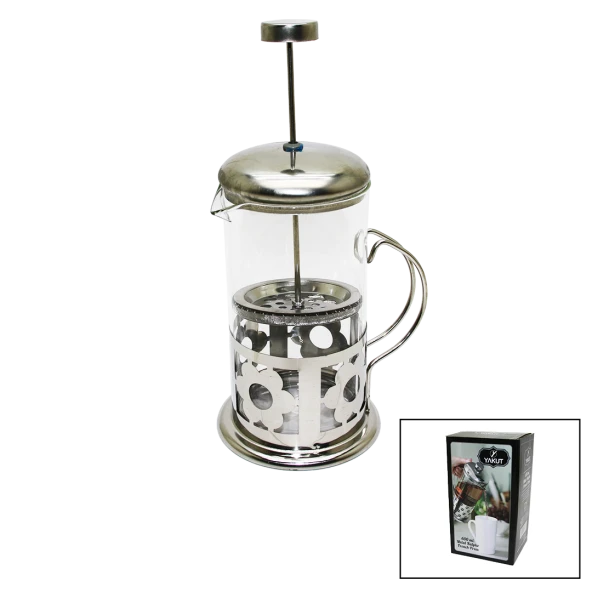 FRENCH PRESS 600ML CAM BİTKİ SÜZGEÇİ METAL KAFES - KAPAK