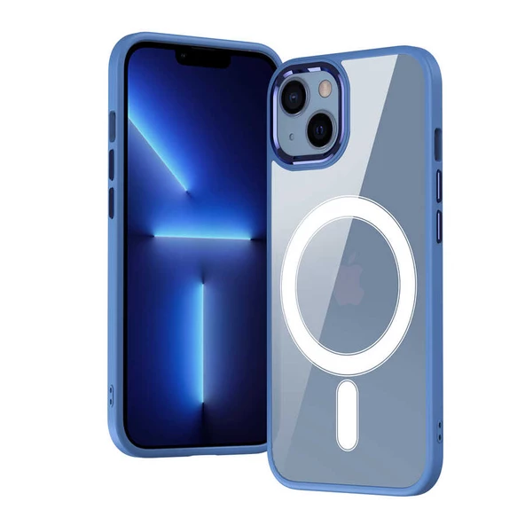 iPhone 13 Kılıf Wireless Şarj Özellikli Krom Magsafe Silikon Kapak - Resim 3