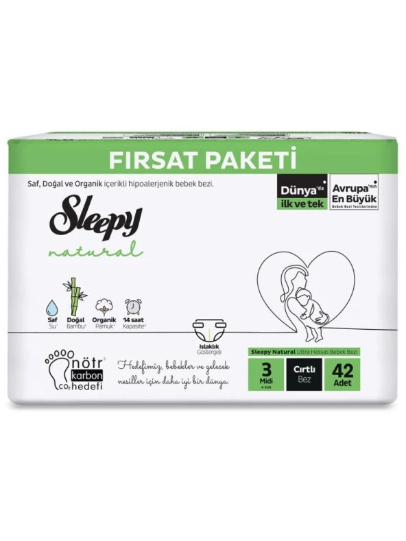 NessiWorld Sleepy Natural Bebek Bezi 2'Li Fırsat Paketi 3 Beden 42 Adet