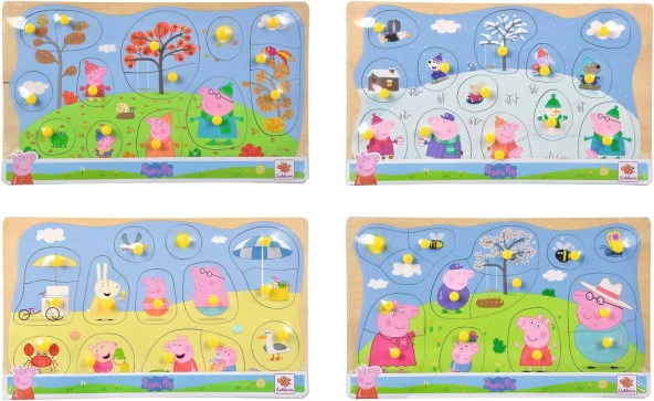 109265710, Eichhorn Peppa Pig Pin Puzzle Oyuncağı, 14 Eklenti Parçalı, 4 motifli, 15'li Puzzle, 4 Asorti