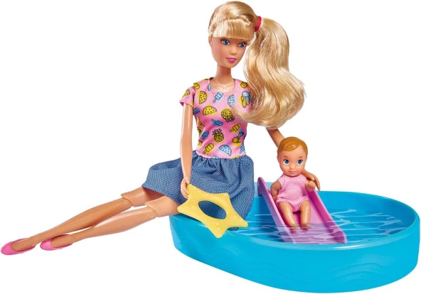 105733422, Steffi Love ve Yavru Bebeği Havuz Eğlencesi, Parıltılı Saçlı, Pool Fun
