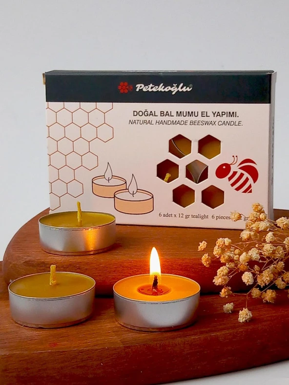 (6 Adet) Tealight Mum Doğal Petek Balmumu mum Standart Boy