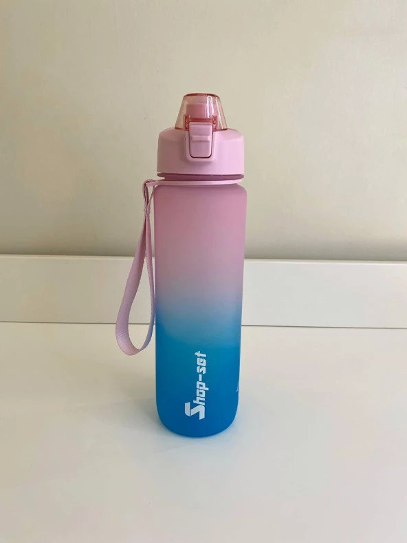 1000 ML Tritan Motivasyonlu Su Matarası SÜZGEÇLİ (PEMBE-TURKUAZ MAVİ)