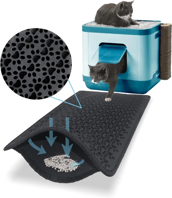* 61 Cm Siyah Kedi Kumu Paspas Tuvalet Önü Pati Desen Çift Katmanlı Tasarım Su Geçirmez Yıkanabilir